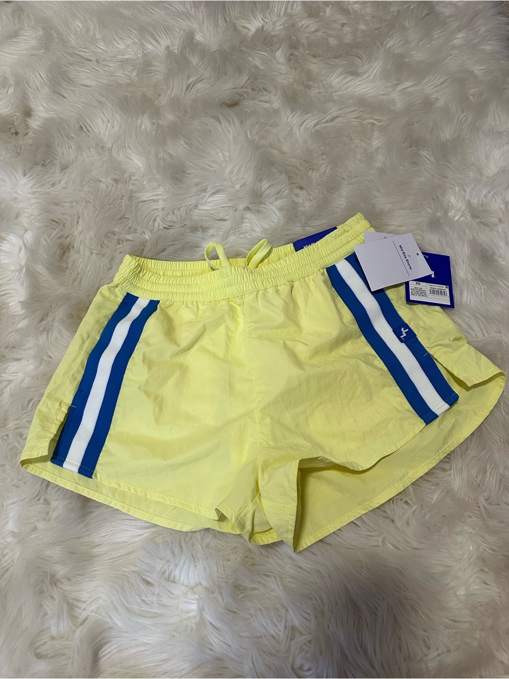 JoyLab Neon Yellow Athletic Shorts with Blue & White Side Stripes